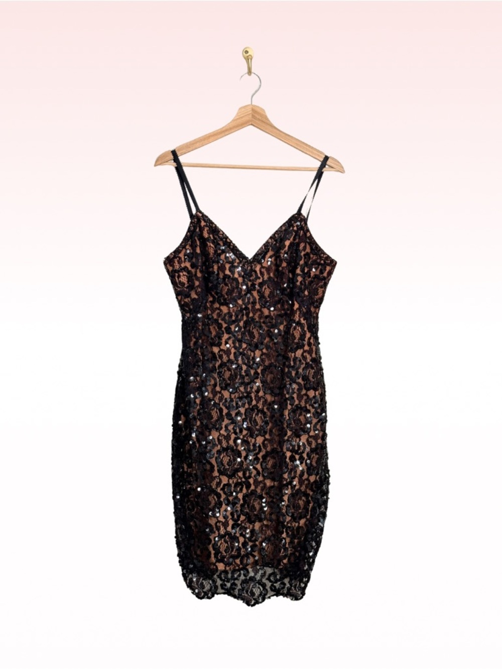 TADASHI SOJI Black Beaded Nude Lace Dress